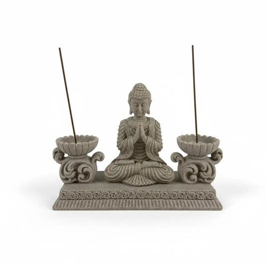 Rulai Buddha Twin Tealight/Incense Holder in Natural Finish buddha incense holder