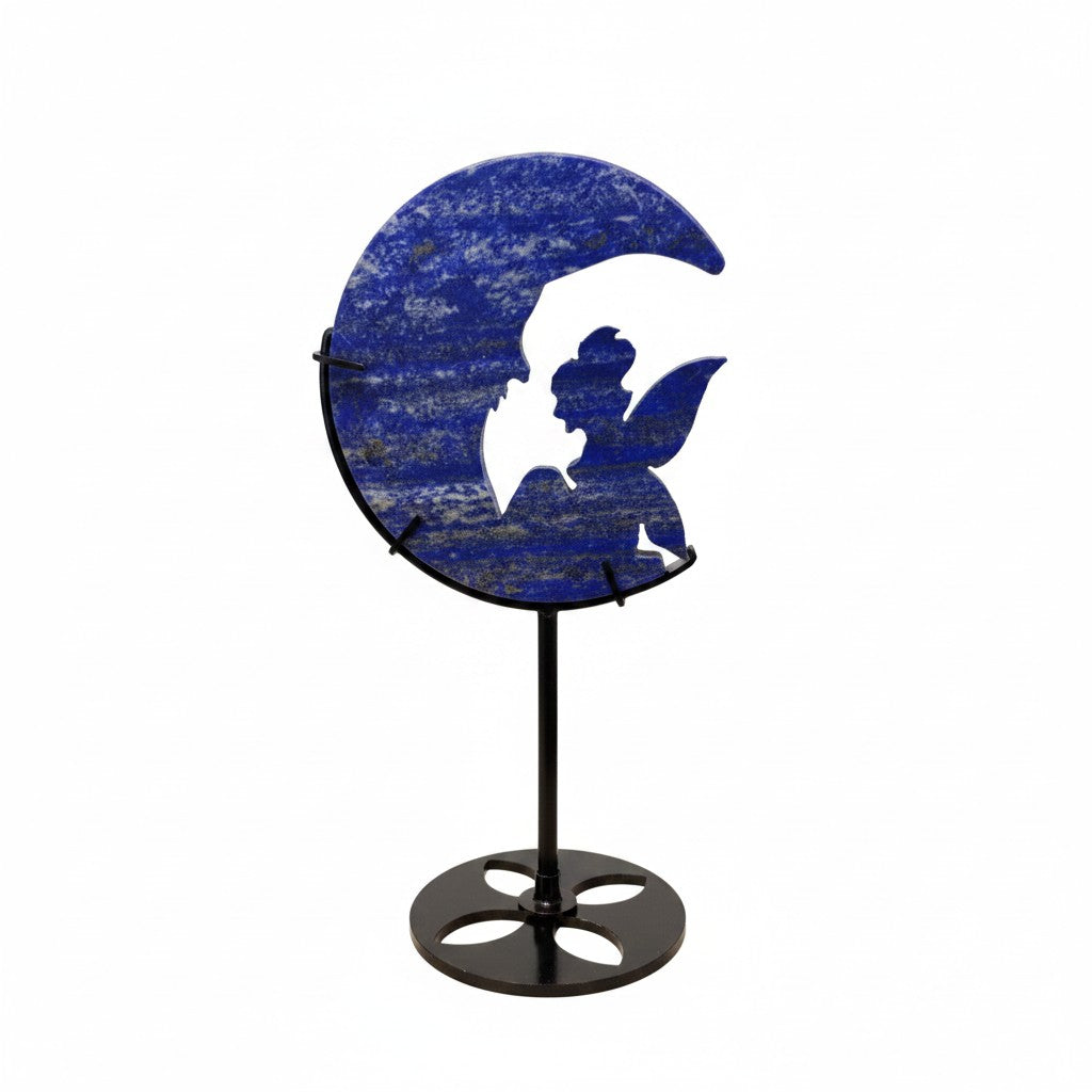 Lapis Lazuli Fairy Crescent Moon on Metal Stand