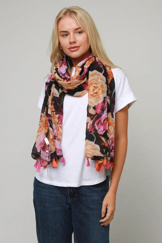 Scarf - Seasonal Bohemian - Black Flower scarf