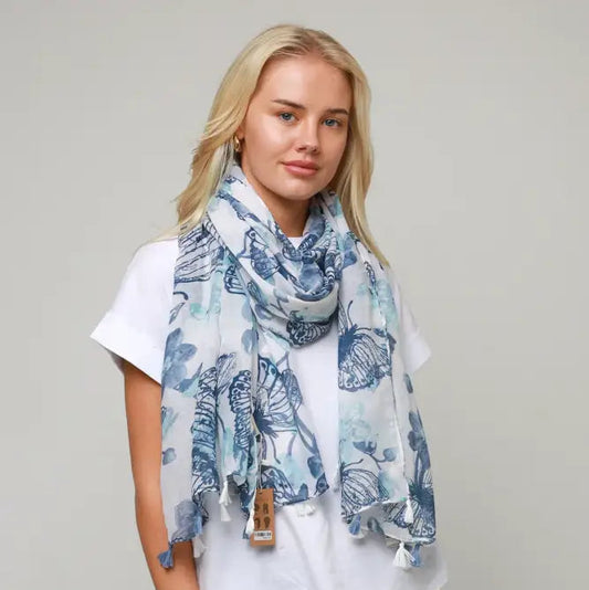 Scarf - Seasonal Bohemian - Blue Butterfly scarf