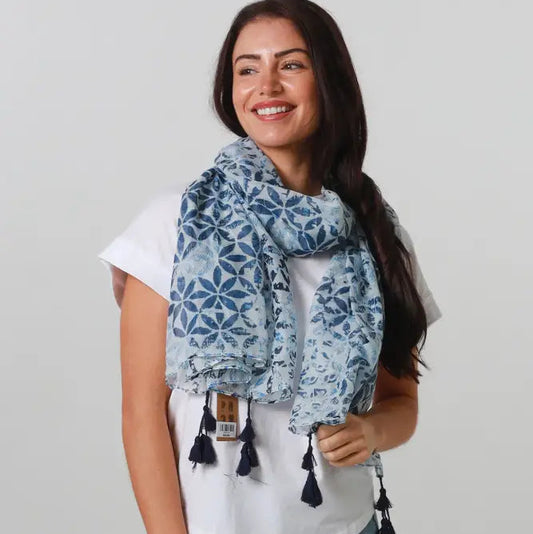 Scarf - Seasonal Bohemian - Flower of Life Blue scarf