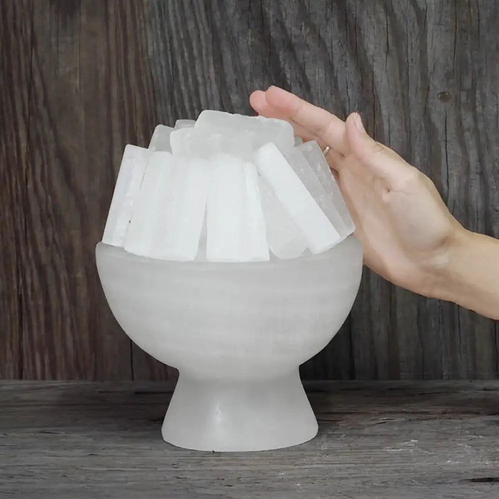 Selenite Fire Bowl Lamp with White LED Bulb crystal lamp