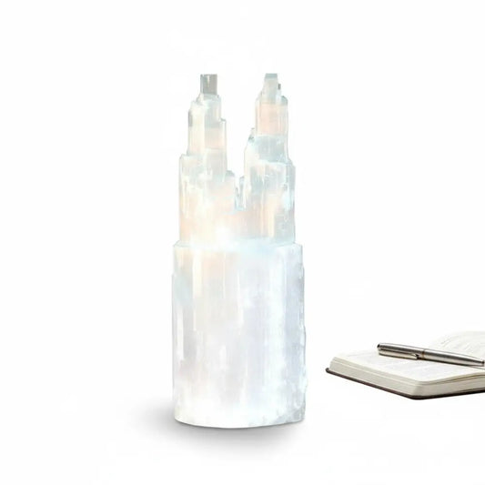 Selenite Twin Tower Lamp 30 - 40CM Lamp