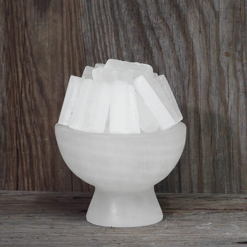 Selenite Fire Bowl Lamp with White LED Bulb