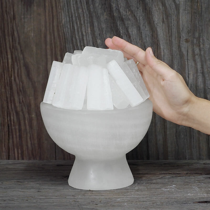 Selenite Fire Bowl Lamp with White LED Bulb
