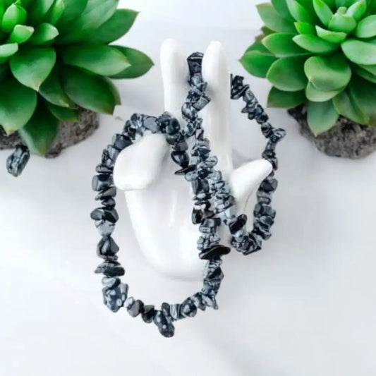 Snowflake Obsidian Crystal Chip bracelets bracelet