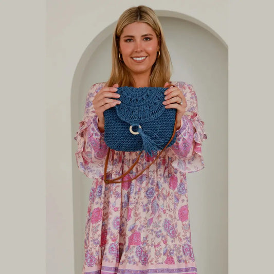 Straw Shoulder Bag Navy Bag