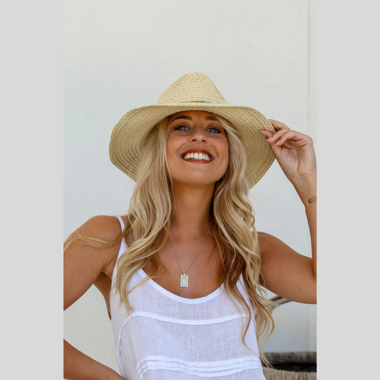 Straw Hat with Turquoise Beads