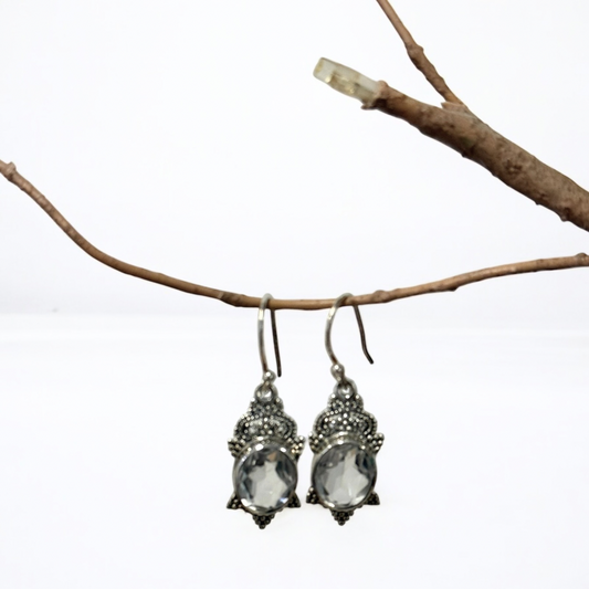 Clear Quartz Persian Goddess Silver Earrings