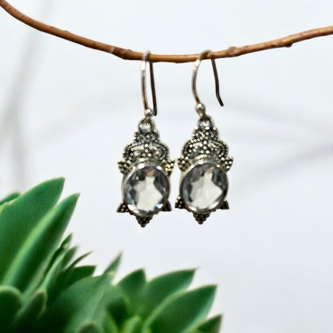 Clear Quartz Persian Goddess Silver Earrings