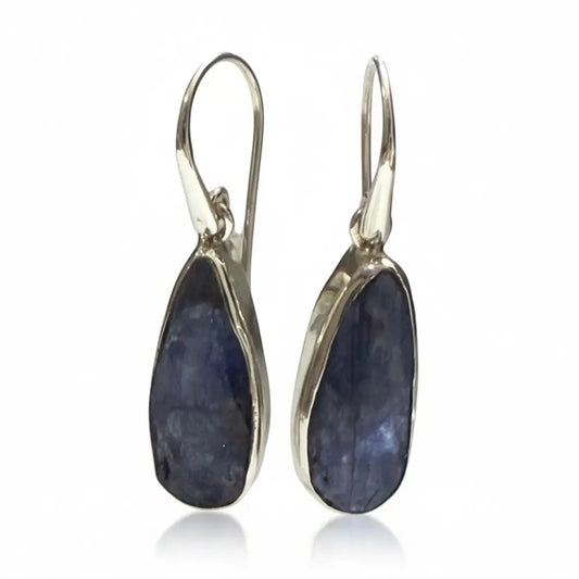 Tanzanite Teardrop Rough Earrings in Silver Earrings
