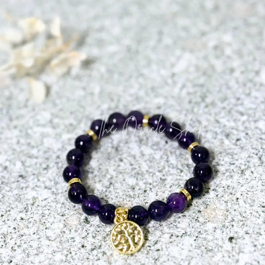 Tree Of Life Gold Amethyst Crystal Bracelet Charm Bracelet