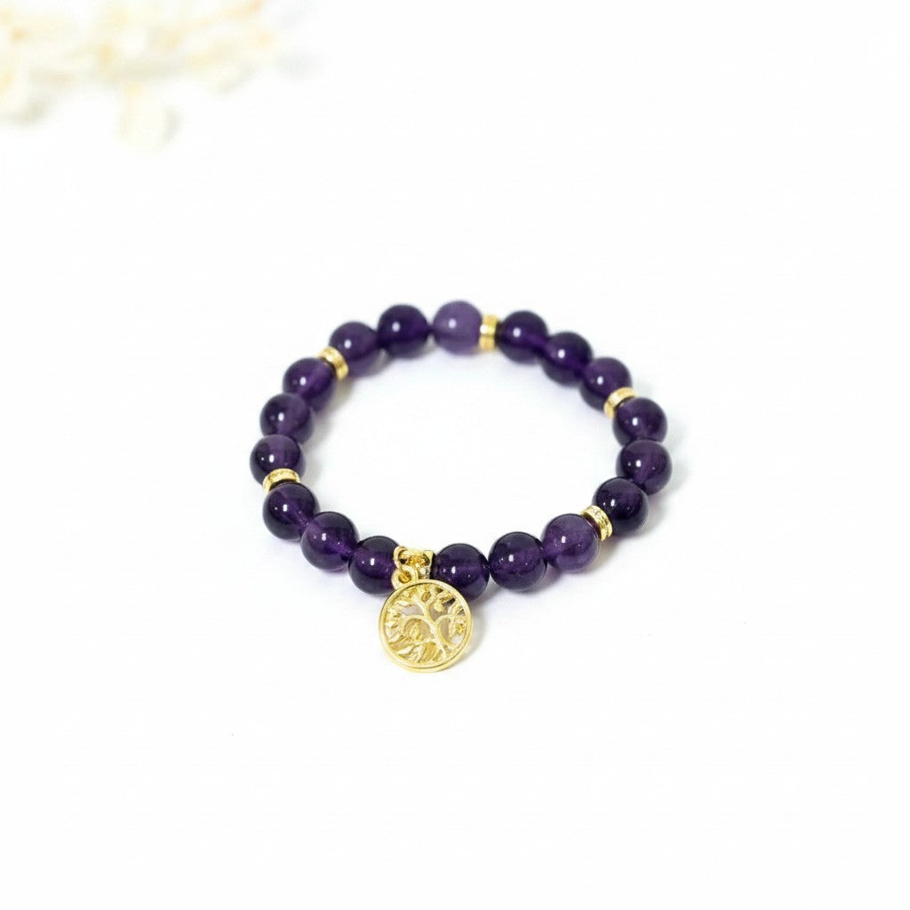 Tree Of Life Gold Amethyst Crystal Bracelet Charm