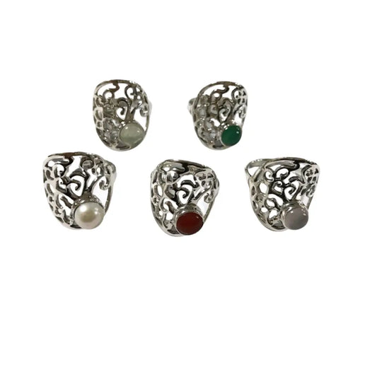 Tree of Life Silver Ring with Pearl Ring