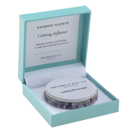 Trio Bracelet Set - Rainbow Fluorite & Silver - Calming Influence