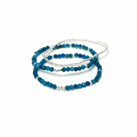 Trio Bracelet Set - Blue Apatite & Silver - Clarity & Wisdom
