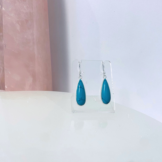 Turquoise Blue Howlite Silver Earrings