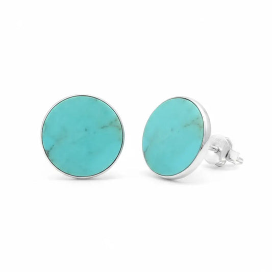 Turquoise Round Stud Earrings in Silver Earrings