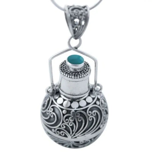 Turquoise & Silver Keepsake Round Pendant keepsake pendant