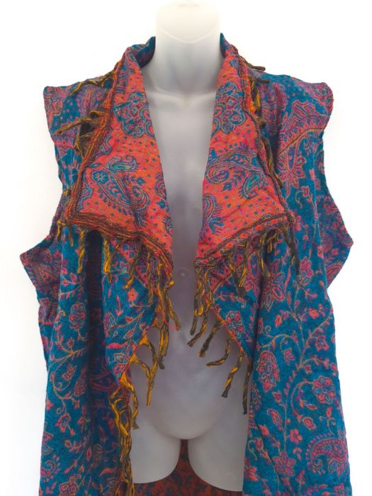 Paisley Wool Long Cardigan ~ Sleeveless Jacket