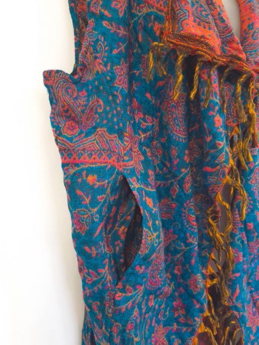 Paisley Wool Long Cardigan ~ Sleeveless Jacket