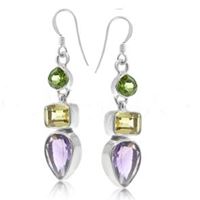 Peridot, Citrine and Amethyst Silver Earrings