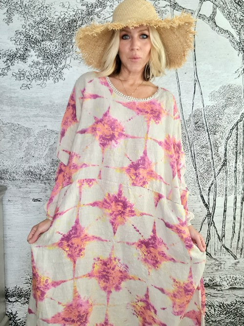 Italian Linen - BEIGE TIE DYE ZOE MAXI DRESS