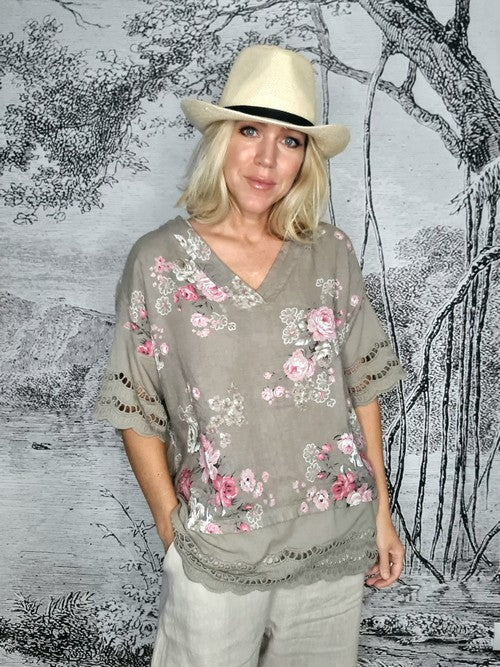 Italian Linen - MOCHA HIGH TEA SEASHELL TEE