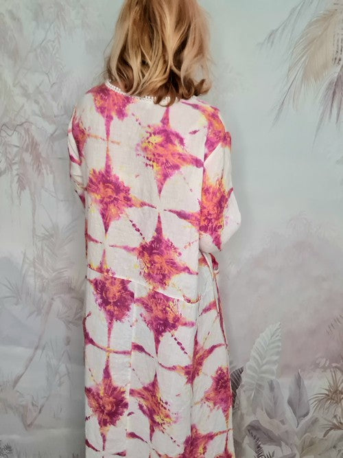 Italian Linen - WHITE TIE DYE ZOE MAXI DRESS