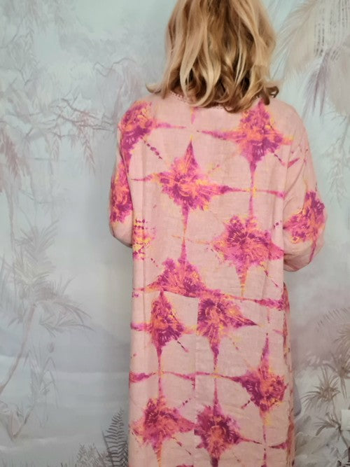 Italian Linen - PINK TIE DYE ZOE MAXI DRESS
