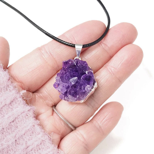 Amethyst Druze Geode Cluster Pendant