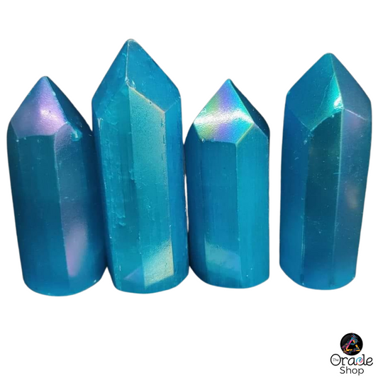 Selenite Blue Aura Tower