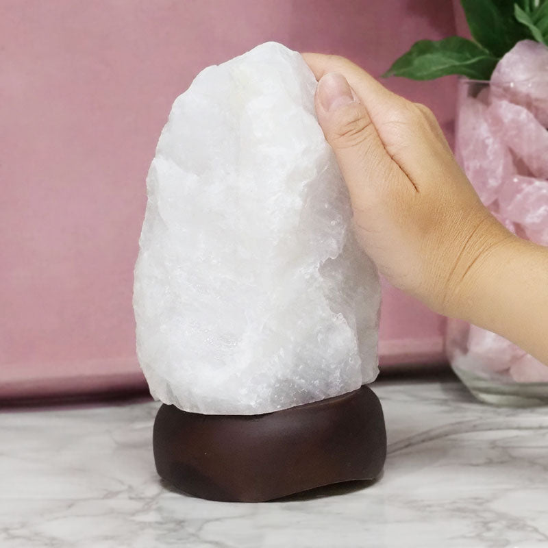 Clear Quartz Crystal Lamp - Timber Base