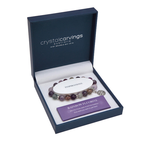 Tree Of Life Rainbow Fluorite Crystal Bracelet - Gift Boxed