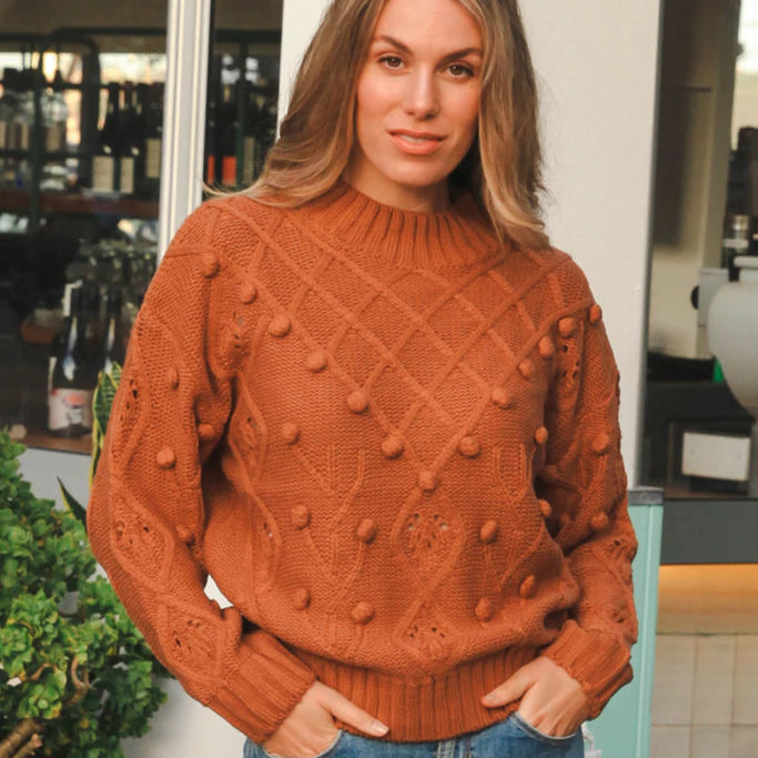 Boho Knitwear Jumper Pom Pom - Carnelian