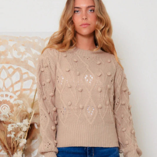 Boho Knitwear Jumper Pom Pom - Natural