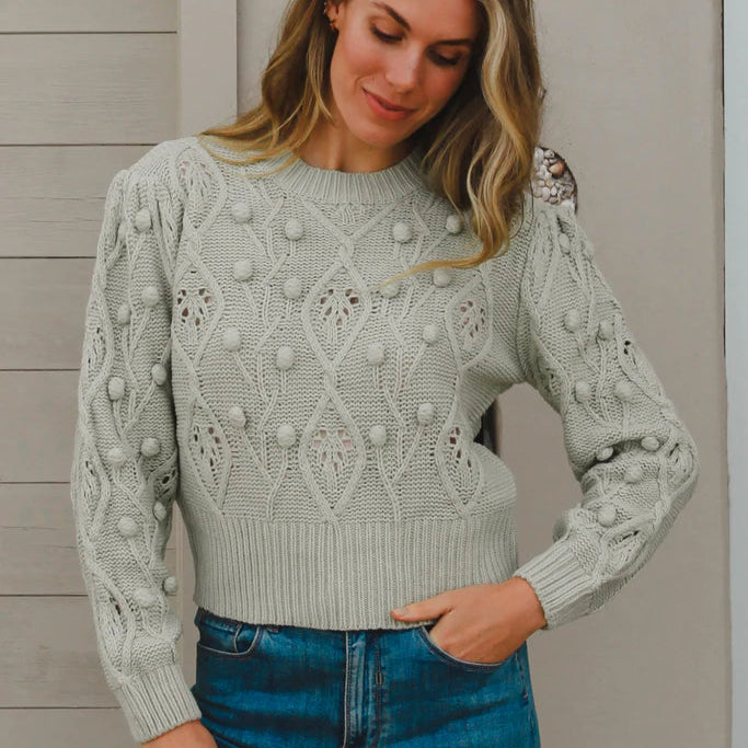 Boho Knitwear Jumper Pom Pom - Jade
