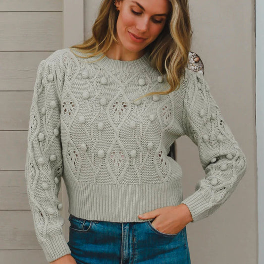 Boho Knitwear Jumper Pom Pom - Jade