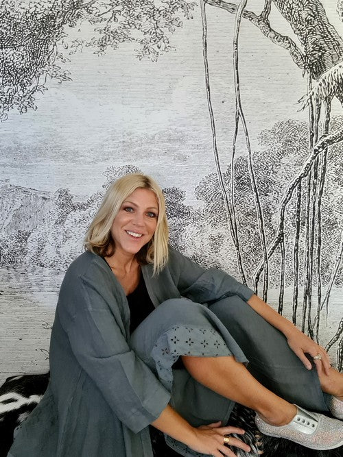 Italian Linen - GREY LACE LEG LINEN PANT