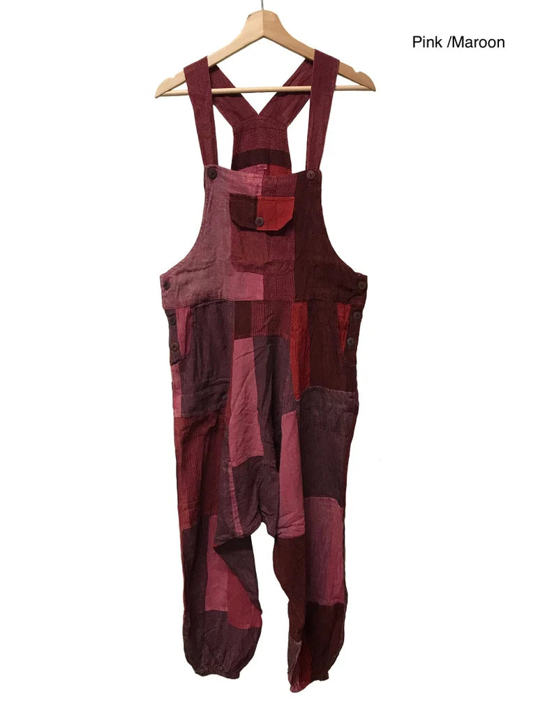 Cotton Stonewashed Patch Overalls/Dungarees festival - Boho Tibetan