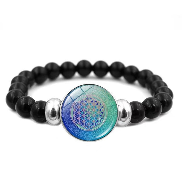 BRACELET OBSIDIAN BLACK WITH FLOWER OF LIFE 8MM