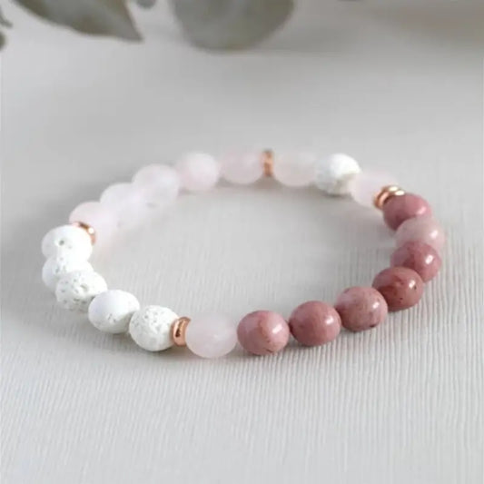 Rhodochrosite, White Lava Bead Bracelet & Copper Accents