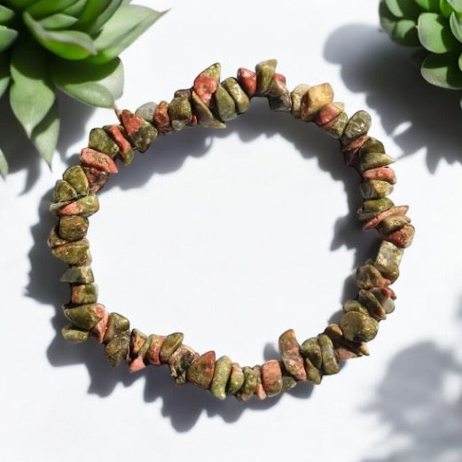 Unakite Jasper Crystal Chip Bracelets