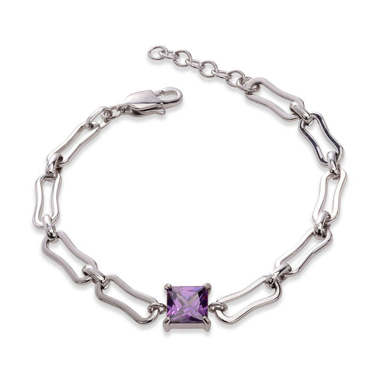 Vogue Link Bracelet - Steel with Tanzanite