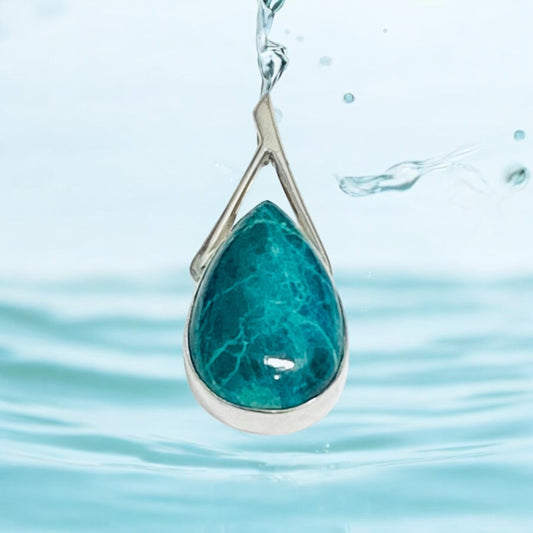 Chrysocolla Teardrop Pendant Silver