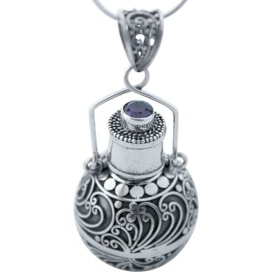 Amethyst & Silver Keepsake Round Pendant