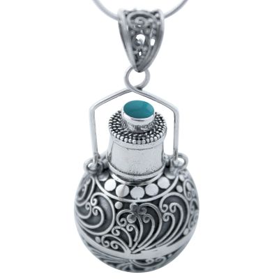 Turquoise & Silver Keepsake Round Pendant