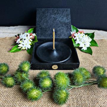 Ceramic Black Plate Incense Holder - Lokta Paper Box