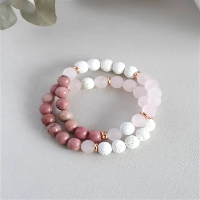 Rhodochrosite, White Lava Bead Bracelet & Copper Accents