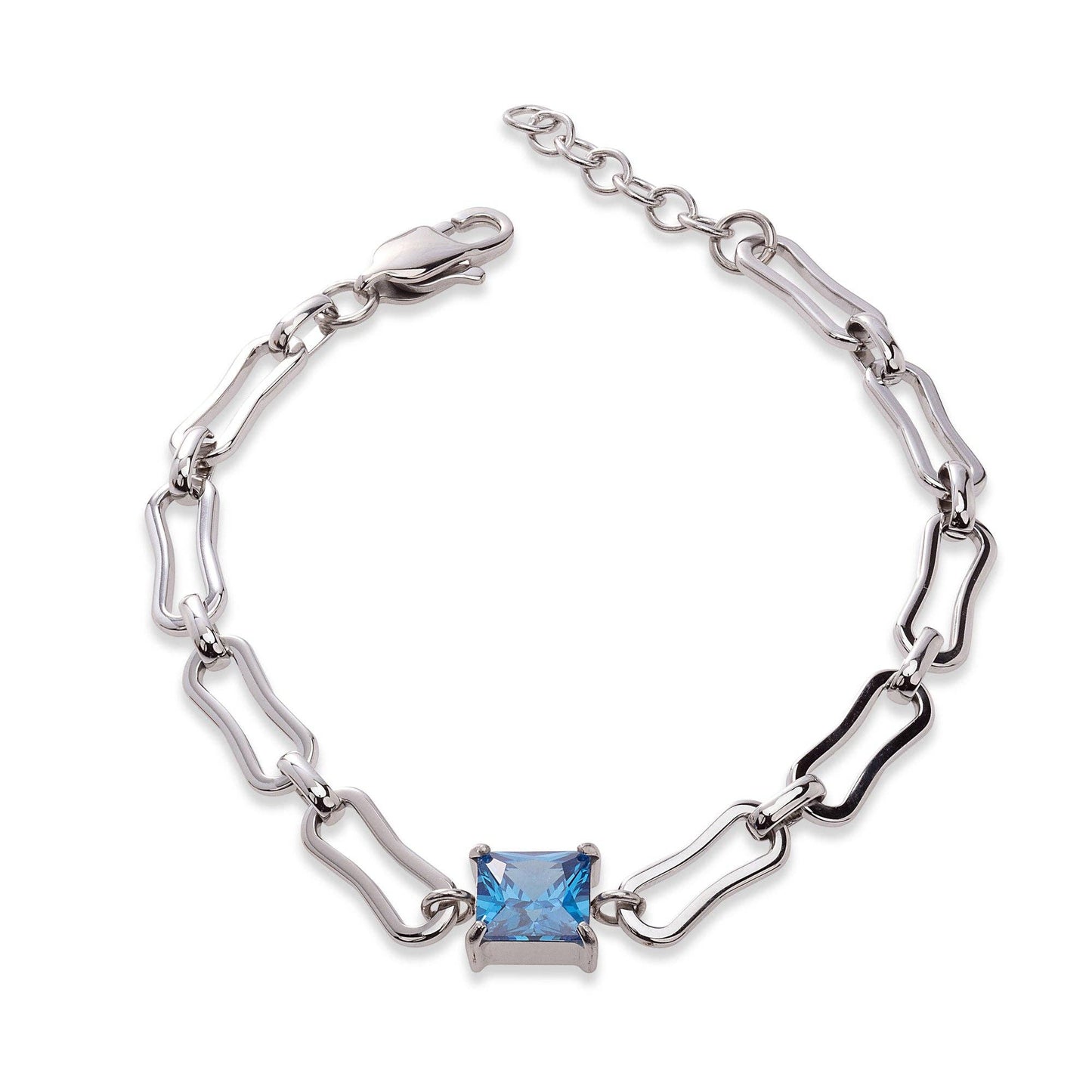 Vogue Link Bracelet - Steel with Blue Sapphire Stone